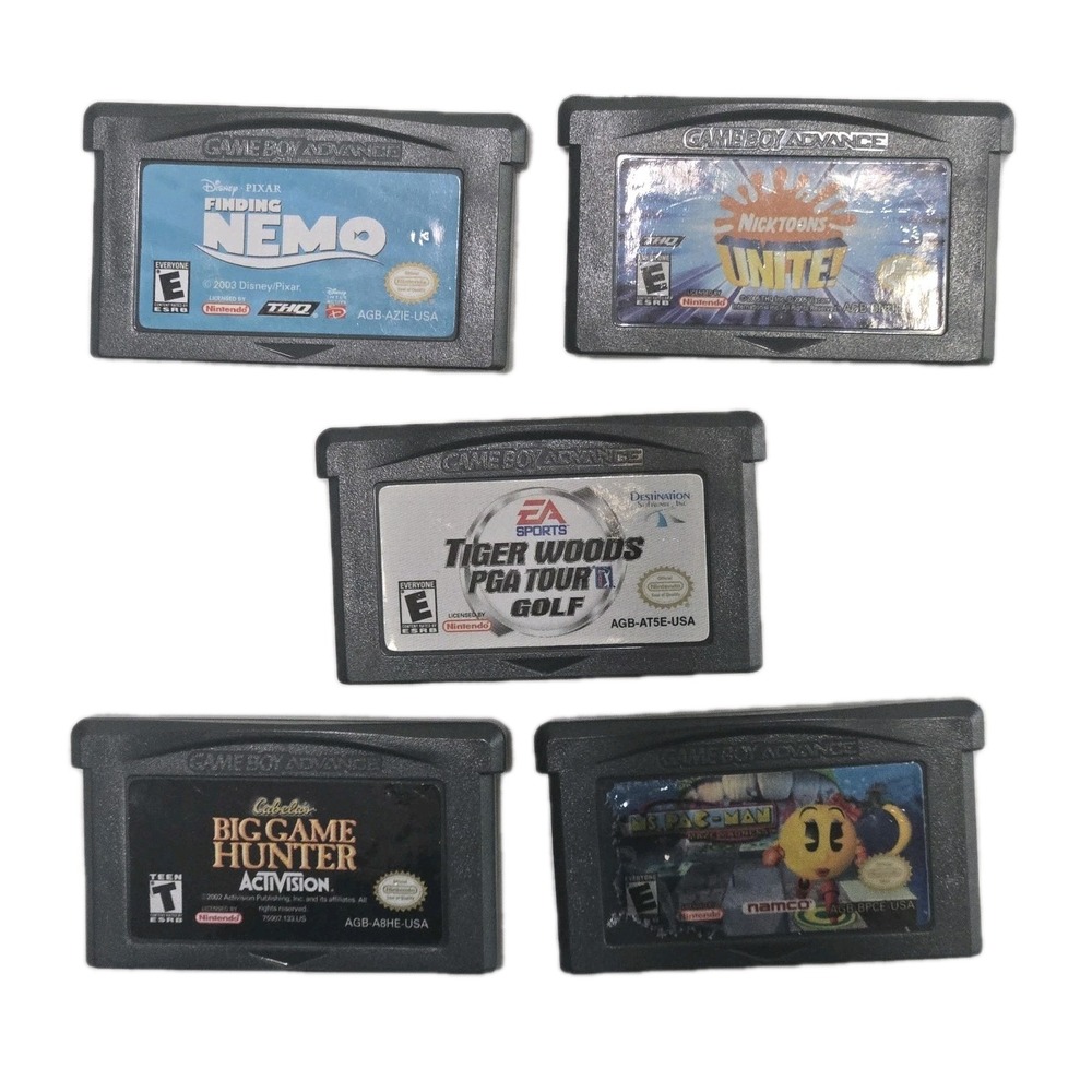 Nintendo Game Boy Advance Lot 5 Games Finding Nemo Ms Pac-Man Tiger Woods GBA
